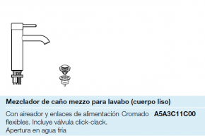 MONOMANDO DE LAVABO CAÑO MEDIO LANTA  ROCA A5A3C11C00.