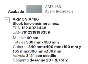 Fregadero Bajo Encimera FRANKE 122.0021.448 BMG ARMONIA AMX 160