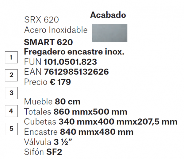 Fregadero de acero inox FRANKE Smart 86 x 50 cm