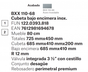  FREGADERO BAJO ENCIMERA  FRANKE  BOX BXX 110-68