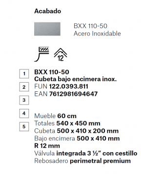 FREGADERO INOX MODELO BOX BXX 110-50 FRANKE 1220393811  NOVEDAD 1270381510
