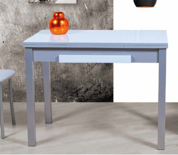 Mesa cocina de cristal templado y estructura metálica blanca de 110x70  extensible.