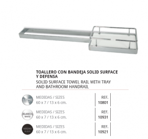 BELTRAN TOALLERO CON BANDEJA SOLID SURFACE Y DEFENSA DISEÑO TURÍN NOVEDAD 