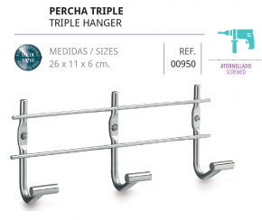 PERCHA TRIPLE ACERO  INOX  MOD. 7 - BELTRAN