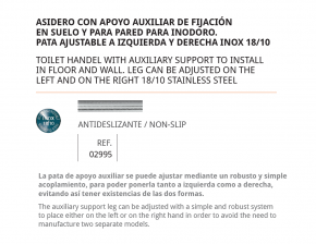 BELTRAN ASIDERO CON APOYO AUXILIAR DE FIJACIÓN EN SUELO Y PARA PARED PARA INODORO PATA AJUSTABLE A IZQUIERDA Y DERECHA INOX 18/10