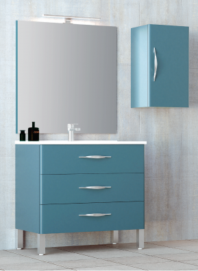 Mueble de baño 3 cajones, con Tecia. Campoaras. acabado azul Lago Mate