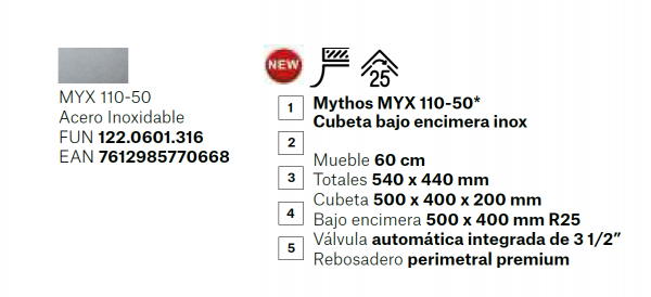 Fregadero bajo encimera Franke Mythos MYX-110-50