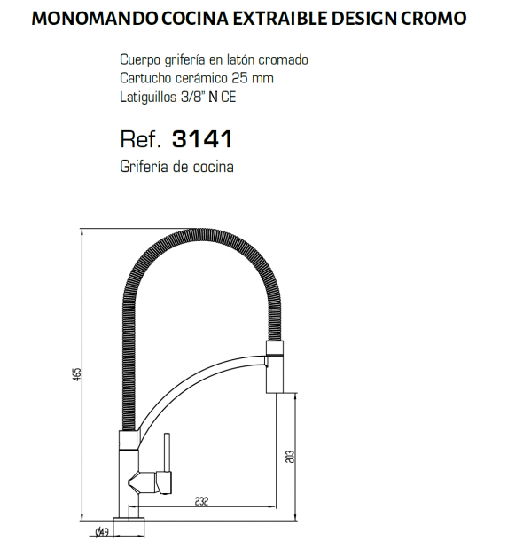 Grifo cocina extraíble monomando cromo - Round de GME