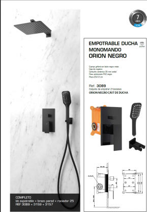 GME CONJUNTO GRIFERÍA EMPOTRABLE DE DUCHA ORION NEGRO 3089 + 3159 + 3157 NOVEDAD 