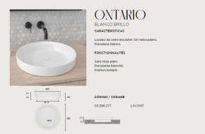  LAVABO DE CERÁMICA SOBRE ENCIMERA  PORCELANA ONTARIO ARTANDBATH.