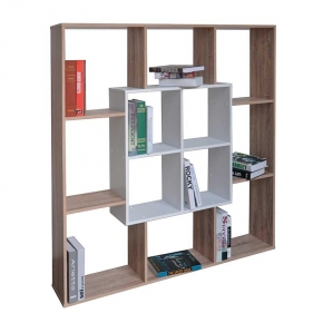 LIBRERÍA CUADRADA EN MADERA ROBLE Y BLANCO 74400  HISPANOHOGAR