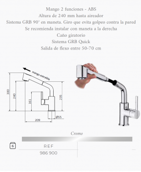 .GRIFO DE COCINA GROBER MODELO ETERNAL  MANGO EXTRAIBLE  ENVÍO GRATIS