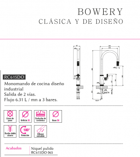 .LUISINA GRIFO  DISEÑO  INDUSTRIAL MODELO BOWERY  RC615DO NOVEDAD 