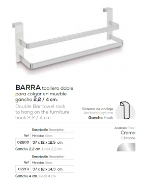 BARRA TOALLERO DOBLE PARA COLGAR EN MUEBLE 2260 BELTRAN