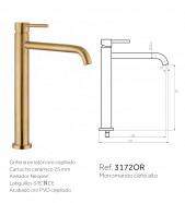 GRIFO ORO CEPILLADO CAÑO ALTO  DE LAVABO SIRIO  GME 3172OR NOVEDAD