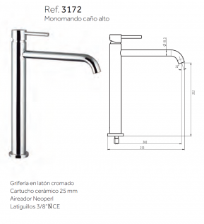 GRIFO CAÑO ALTO DE LAVABO  SIRIO 3172 GME