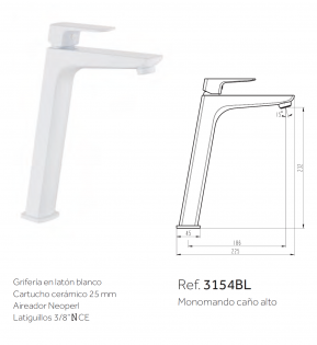 GRIFO DE CAÑO ALTO MARRIOT BLANCO 3154BL GME 